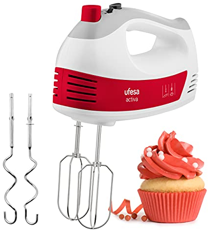 Ufesa BV4650 Batidora Amasadora, 400W, 5 velocidades, Turbo, Tecla Expulsión Accesorios, 2 Varillas Amasadoras, 2 Varillas Batidoras, Diseño Ergonómico con Agarre de Tacto Suave