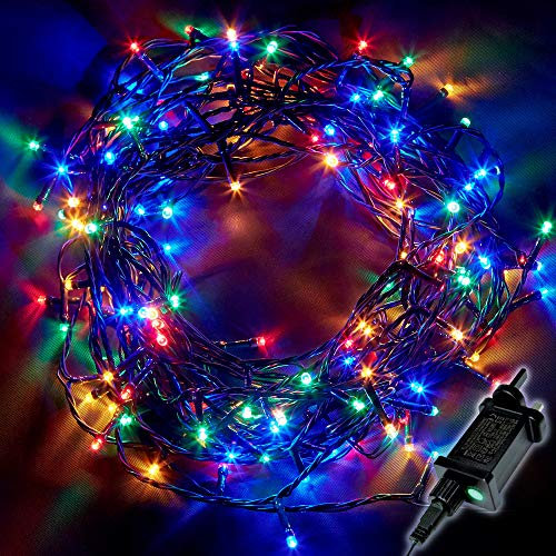 NETTA Christmas Tree Fairy Lights - 10M 100 LED Mains Powered, Waterproof Outdoor String Light with Timer, 8 Modes Plug in Lighting Outside Indoor & Outdoor Garden Xmas Decorations - Multicolour