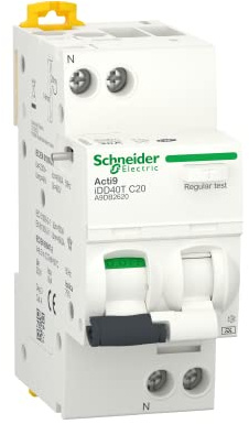 Schneider Electric - Acti9 iDD40T - disjoncteur différentiel - 1P+N C 20A 4500A/6kA 30mA type A SI - A9DB2620