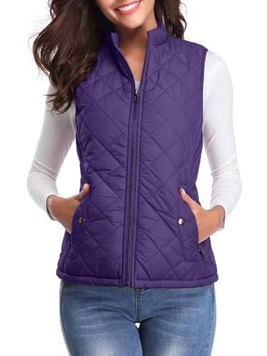 fuinloth Damen Weste, Herbst Leichte Steppweste Westen Ärmellos Jacke Kurz Vest Gilet Lila S