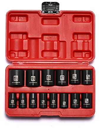 MIXPOWER 14 Pieces 1/2-Inch Drive Shallow Impact Socket Set, 3/8-Inch to 1-1/4-Inch, CR-V, SAE, 6 Point, Shallow, 14 Pieces 1/2 Dr. Shallow Socket