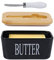 Porcelain Butter Dishes with Lids, Airtight Silicone Butter Box Butter Container for Butter,Nuts, Cheese,Black+ButterKnife