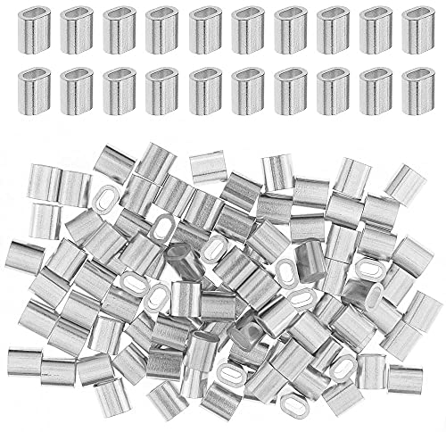 100 Piezas Virolas de Aluminio, Manguito de Bucle de Aluminio, Mangas de Aluminio Clip de Un Solo Agujero Ovalado para Cable de 2 MM de Diámetr