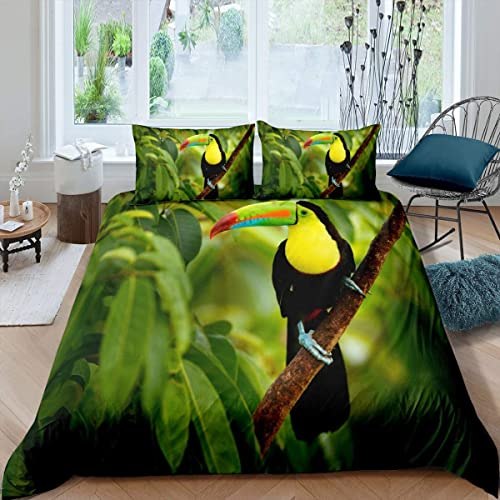 WQIZXCW Tukan Bettwäsche 135x200, 110gsm Microfaser Bettbezug Set 2 Teilig - Weich & Angenehm & Atmungsaktiv, 1 Bettbezüge mit Reißverschluss + 1 Kissenbezug 80x80 cm
