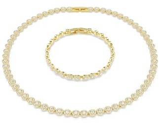 Swarovski Una Angelic Set, Weißes und Vergoldetes Set aus Halskette und Armband mit Strahlenden Kristallen im Rundschliff, Länge Kette: 38-40 cm, Länge Armband: 16.5-19 cm