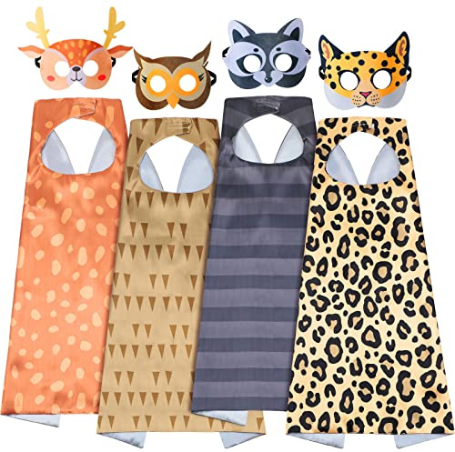 Leitee 4 Sets Safari Animal Costumes Dress up for Kids Mask and Capes for Woodland Jungle Animal Theme Party Favors Birthday Decorations Dress up Set for Kids Birthday Gifts