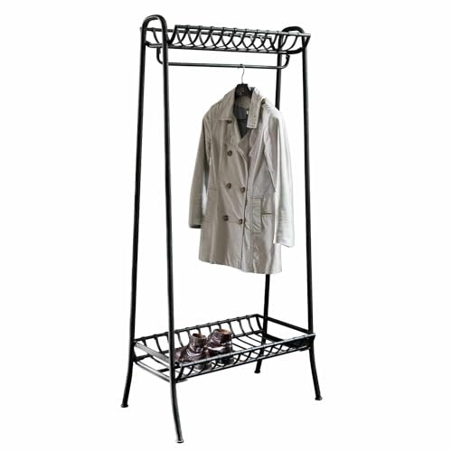 Loberon Garderobe Downey, mit Zwei Ablagen, Stabiles Design, Klassischer Look, Antik-Finish, Ordnungshelfer, Aufbewahrung, Eisen, antikschwarz