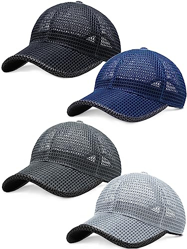 ROLVNHTV 4 Pieces Summer Mesh Baseball Cap Breathable Full Cooling Hat Casual Trucker Hats Adjustable Quick Dry Cool Hats Mesh Running Hat for Men Women