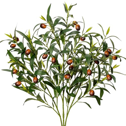 Oairse 3pcs Artificial Olive Branch with Long Stem 80cm Fake Branches Stems with Fruit Faux Greenery Olive Leaves for Floral Arrangement for Vase Home Decor Office Farmhouse Wedding Decoration
