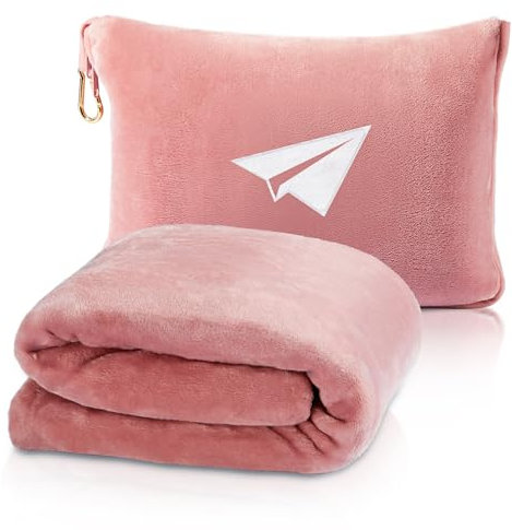 Premium Reisedecke für Flugzeug, Weiches Flugzeug Deckenkissen 2 in 1 mit Kompakter Tasche, Handgepäckgürtel und Rucksack Clip, Tagbare Reise Essentials für Lange Flüge