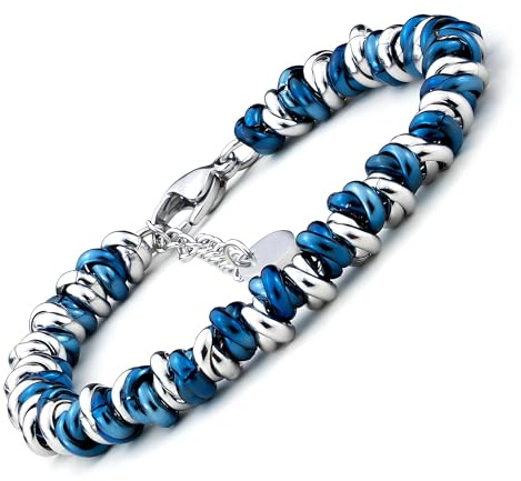 SAGA GIOIELLI® BRACCIALE DONNA INTRECCIATO NODINI ACCIAIO DIVERSI COLORI (BLU-ARGENTATO)