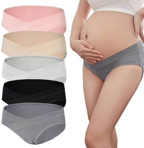 Lohhbve maternità Knickers a Forma di V Reggiseni di Sostegno del Ventre in Cotone Traspirante Mutandine di Gravidanza delle Donne Postpartum Pack di 5