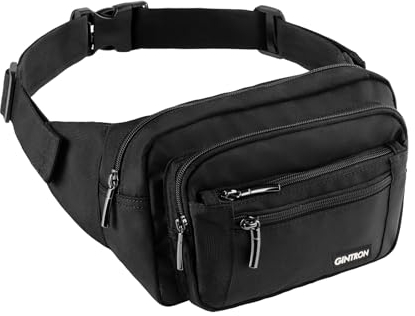 GINTRON Bauchtasche Gürteltasche für Herren und Damen mit 6 Taschen, wasserdichte Hüfttasche mit verstellbarem Gurt, Große Kapazität Bauchtasche für Spaziergänge mit Hunden Wandern Laufen und Reisen