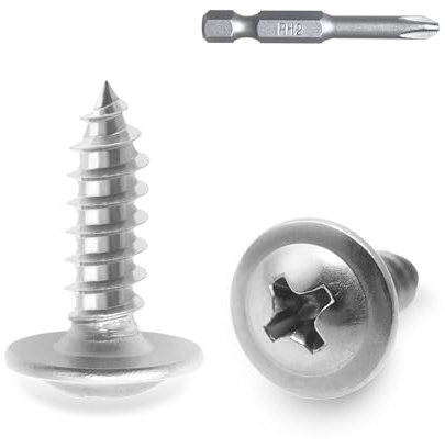 JEGONFRI 250pcs #8 x 1/2 410 Stainless Steel Modified Truss Head Wood Screws, Phillips Drive Self Tapping Metal Screws with Screwdriver Bit