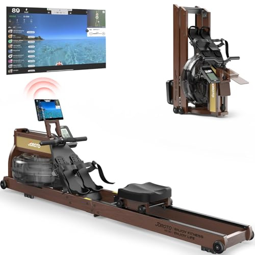 JOROTO MR380 Rudergerät für Zuhause, Klappbare Rudermaschine aus Eichenholz, 28L Vergrößerung des Wassertanks,158KG Gewichtskapazität mit Bluetooth Monitor, Telefon- und Tablet-Halterung