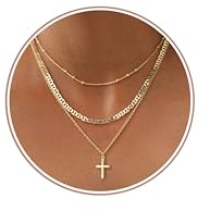 JeweBella Collar Mujer en Capas con Colgante de Circonio Cruz Perla Corazón - Cadena de Acero Inoxidable Caja de Regalo