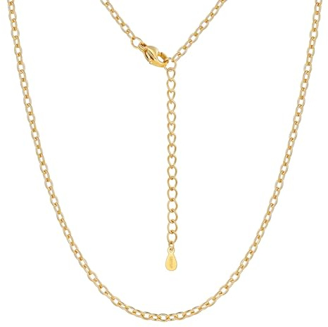 Silvora Chaine Plaqué Or Femme Fine 2,5mm en Acier Inoxydable 55cm+5cm