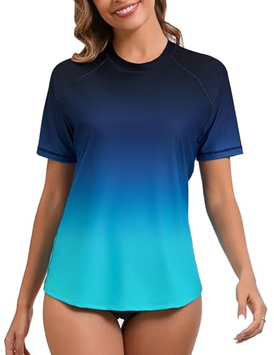 Halcurt Damen Rash Guard mit BH Kurzarm UV Shirt Sonnenschutz UPF 50+ Schwimmshirt Bademode Schnell Trocknender Badeshirt XXL