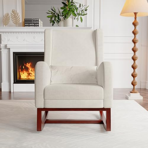 MOTUZP Gungstol med fotstöd, amningsstol, avslappnande gungstol, armstöd, bekväm, för vardagsrum, sovrum (beige + benstöd)