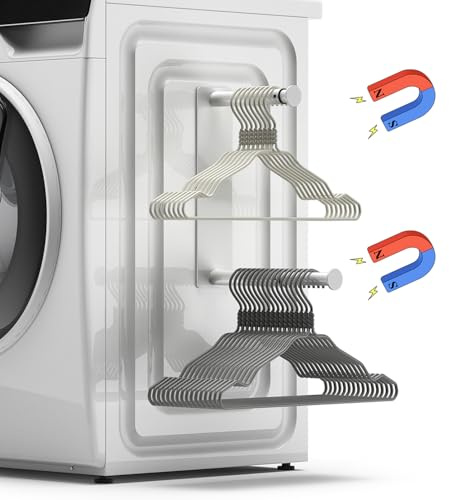 Coat Hanger Storage Stacker, Magnetic Hanger Holder, Extendable Hangers Organizer Rack for Washing Machine Closet Laundry Room Organization Stand Rack (White)
