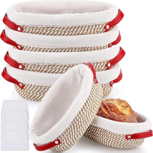 Lot de 4 corbeilles à pain ovales en corde de coton de 25,4 cm avec doublures et couvercles pour la cuisson au levain pour boulanger, épouse, maman (2 pièces)
