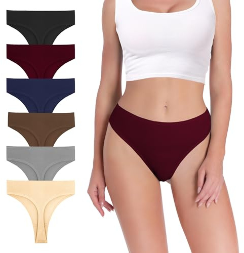 Pmrxi Lot de 6 strings en coton pour femme, grande taille, respirants, sans couture, taille haute, Noir + bleu + kaki + gris + rouge + café, XX-Large