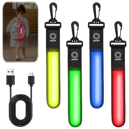 LED blinkande ljus skolväska, 3 lägen USB-uppladdningsbar reflekterande släpvagn, säkerhetsljus blinkande ljus skolväska barn, vattentät reflektorhänge för skolväskeryggsäck (flerfärgad, 4 stycken)