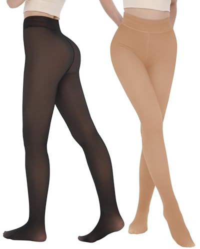 iceROSE 2 Pairs Fleece Lined Thermal Tights for Women – Sheer Black Pantyhose Warm Winter Thick Fake Translucent Leggings