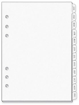 A5 Binder Dividers Frosted Plastic Index Divider 12 Month 6 Hole Punched Monthly Dividers for 6 Ring Binders Notebook Planner Inserts (12)