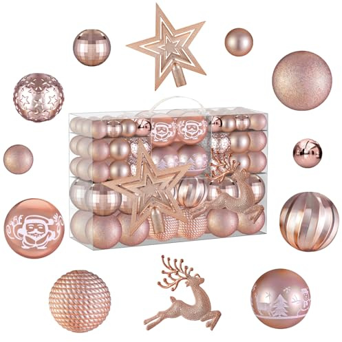 102 pezzi Palline di Natale Oro Rosa Palle di Natale con Palle Natale Grandi Piccole Decorazioni Albero di Natale,Addobbi Albero di Natale,Palline Albero Natale Set Palline Albero di Natale