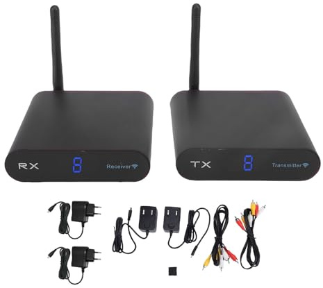 Yanmis Récepteur émetteur Audio sans Fil 5,8 GHz, émetteur AV sans Fil 8 Canaux, Portée 300 M, avec écran Numérique (Prise UE)