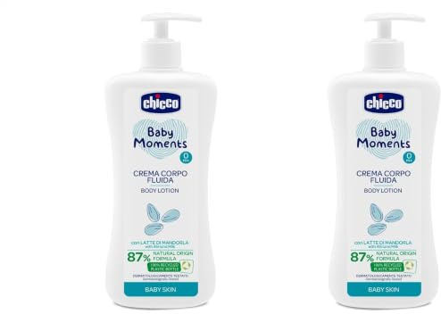 Chicco Baby Moments - Crema corporal líquida con leche de almendras con fórmula natural, 0+ meses - 500 ml (Paquete de 2)