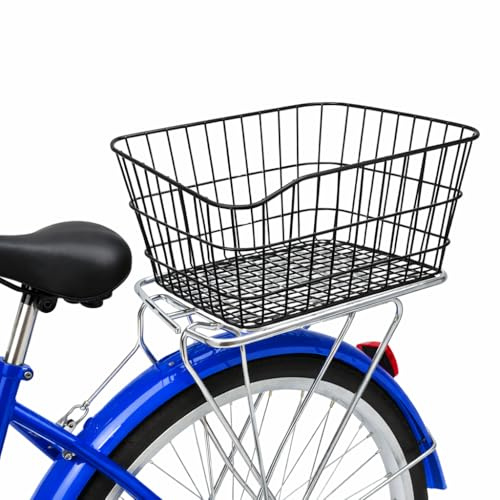 IPEA Cestino per Bicicletta Posteriore Portapacchi in Metallo Nero - 31 x 37 X 24 CM - Cesto per Bici Classica e Mountain Bike - Leggero, Robusto, Antiruggine - Portaoggetti - Kit Montaggio Incluso