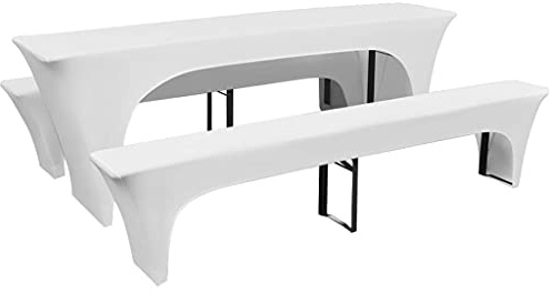 LoogCape Juego de 3 fundas para mesa de cerveza y bancos, color blanco, 220 x 70 x 80 cm, lavables, elásticas, impermeables, resistentes a los arañazos, antideslizantes, adecuadas para fiestas, bodas
