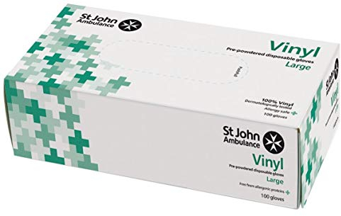 St John Ambulance Vinyl Pre-Powdered Gloves Large (Box of 100)