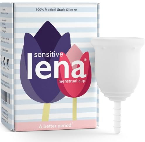 Lena Sensitive Menstrual Cup, Reusable Period Cup, Tampons,Period Underwear and Menstrual Pads Alternative, Feminine Care, Silicone Menstrual Cups, Made in USA, Regular & Heavy Flow, Small, Clear