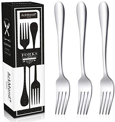 AckMond 12-Piece (20 cm, 8 inchs) Stainless Steel Dinner Forks Table Forks, Heavy Duty and Mirror Polishing Forks Set