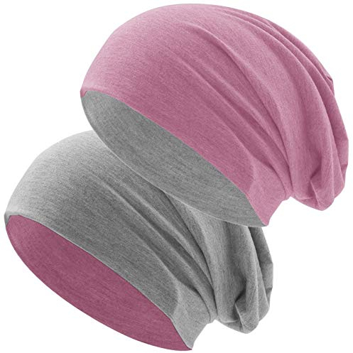 Hatstar® Bicolor Slouch Long Beanie Mütze | leicht und weich | für Damen und Herren | Übergangsmütze für Frühling und Sommer (Zwei-farbig | Bicolor rosa-hellgrau)