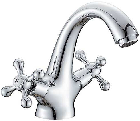 Traditional Victorian Monobloc Basin Mixer Tap Vintage Chrome Dual Cross Handle Bathroom Faucet