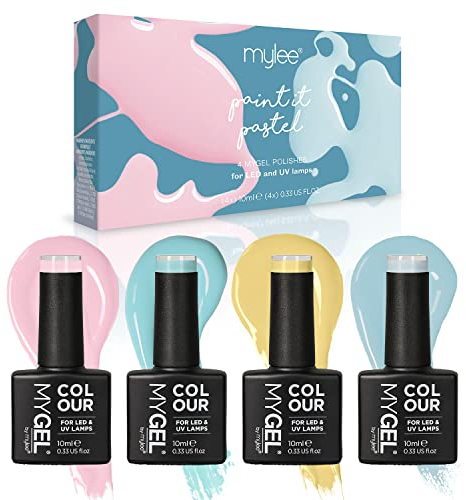 Mylee Gel Nail Polish Quad Colour Set UV/LED Soak-Off Nail Art Manicure Pedicure for Professional, Salon & Home Use - Long Lasting & Easy to Apply (Paint It Pastel, 4x10ml)