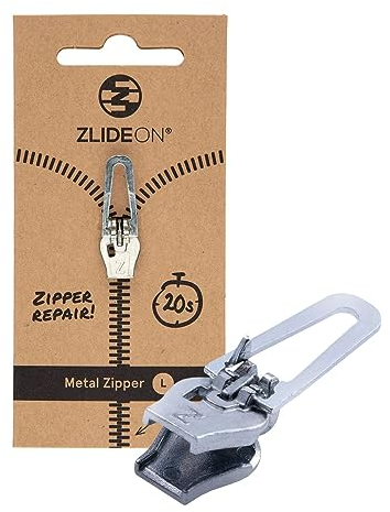 ZlideOn Reißverschluss Ersatz, 1 Stk - Silber, Normal (L) - Instant Zipper Reißverschluss Schieber für Metallreißverschlüsse