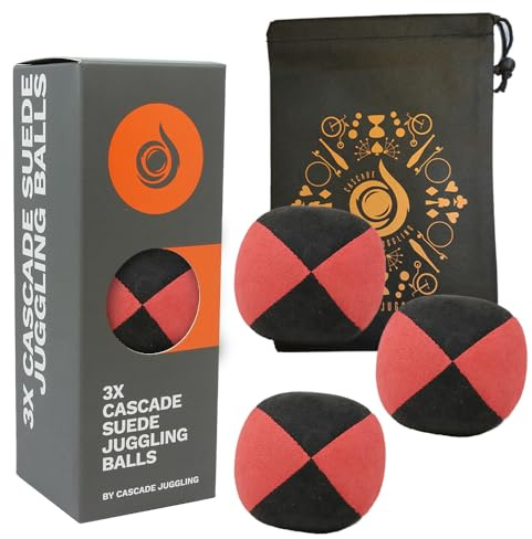 3 x Pro 110g Cascade Suede Juggling Balls - Quality Thud Juggling Balls & Bag - Set of 3 Beginner Juggling Balls (Red/Black)