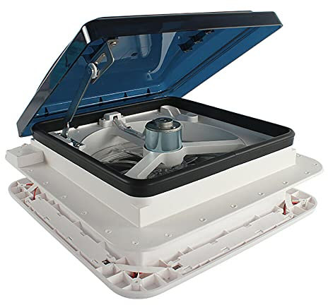 KenSyuInt Caravan Roof Vent Fan with LED Light, Less Noise RV Roof Vent Fan for Motorhome Camper Van Bathroom