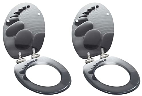 Tidyard Toilettensitze 2 STK. mit Soft-Close-Deckel MDF Stein-Design WC Sitz Brille Toilettendeckel Deckel Klodeckel Klobrille Toilettenbrille Klositz MDF