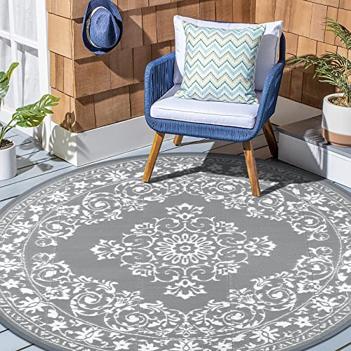 Enyhom Round Indoor Outdoor Rugs 180 cm, Plastic Straw Rug RV Patio Mat Portable Folding Camping Rugs, Extra Large Floor Mat and Rug for Outside Backyard, Deck, Picnic, Beach, Trailer, Hiking