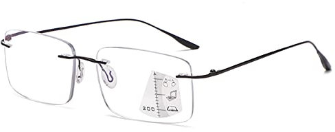 Lanomi Rimless Progressive Multifocal Reading Glasses Women Men Rectangular Blue Light Blocking Readers Lightweight Frameless Varifocal Reading Eyeglasses Progressive Multifocal 2.5