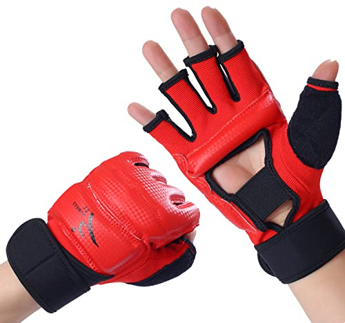 LiMMAX Kickboxing Sparring Guanti MMA per uomo donna Guanti da boxe Mezze dita Guanti da combattimento Guanti da boxe per sacco da boxe Guanti UFC per uomo donna Rosso L
