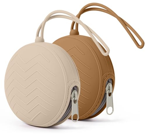Silikon Schnullerbox 2 Pack, BPA-Freiem Silikon Schnullertasche Aufbewahrung Für 2 Schnuller, Tragbare Schnulleraufbewahrung Box Grau und Braun
