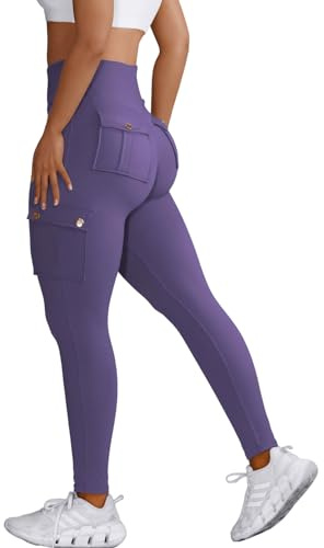 Nuofengkudu Sportbyxor med hög midja för damer, kvinnor, leggings med fickor, S