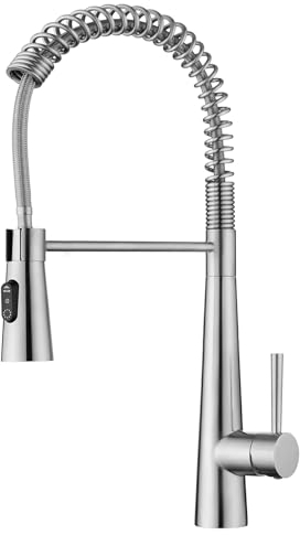 CECIPA Wasserhahn Küche, Hochdruck Küchenarmatur mit Brause Ausziehbar Armatur, Mischbatterie Küche mit 3 Strahlarten, 360° Schwenkbar Spültischarmatur Edelstahl Gebürstet